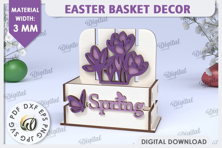 Easter Box LaserCut. Easter Basket Decor. Spring Flowers SVG