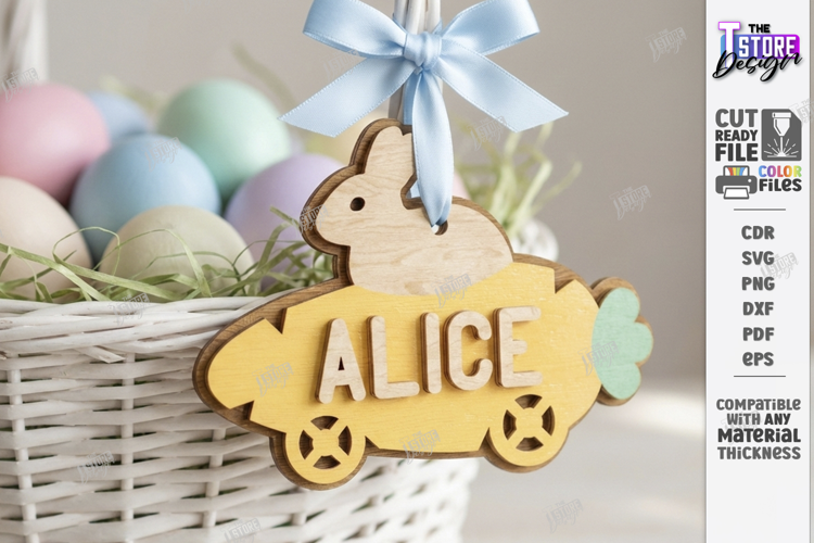 Easter Basket Tag Laser Cut | Hanging Name Tag | Gift Label