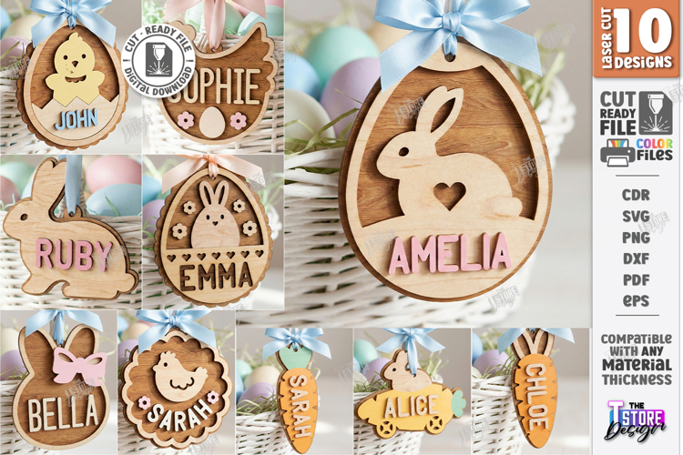 Easter Basket Tags Laser Cut Bundle | Name Tags | Gift Label