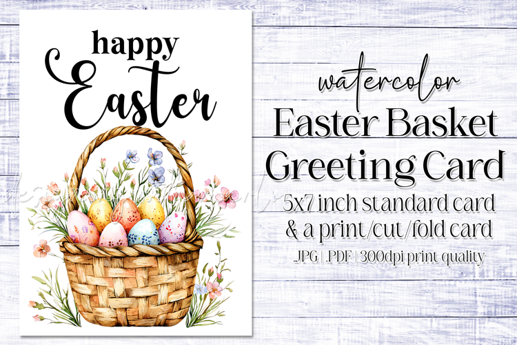 Happy Easter Card, Watercolor Easter Basket Card, c11