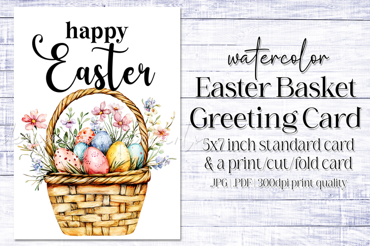 Happy Easter Card, Watercolor Easter Basket Card, c13