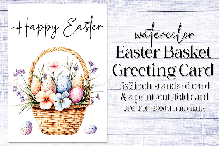 Happy Easter Card, Watercolor Easter Basket Card, c3