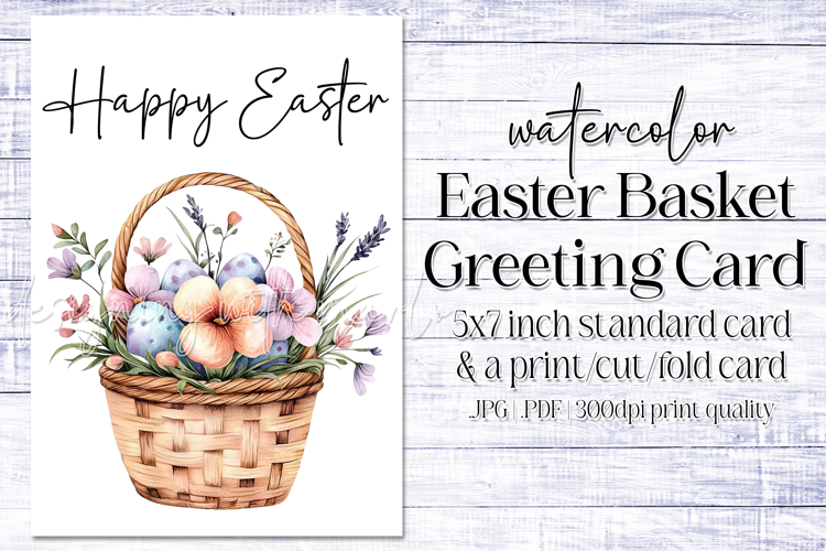 Happy Easter Card, Watercolor Easter Basket Card, c4