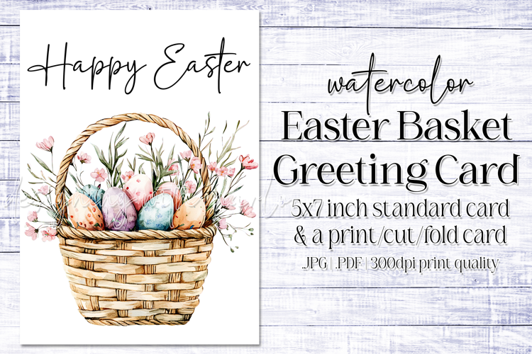 Happy Easter Card, Watercolor Easter Basket Card, c5