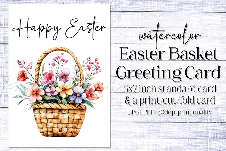 Happy Easter Card, Watercolor Easter Basket Card, c8