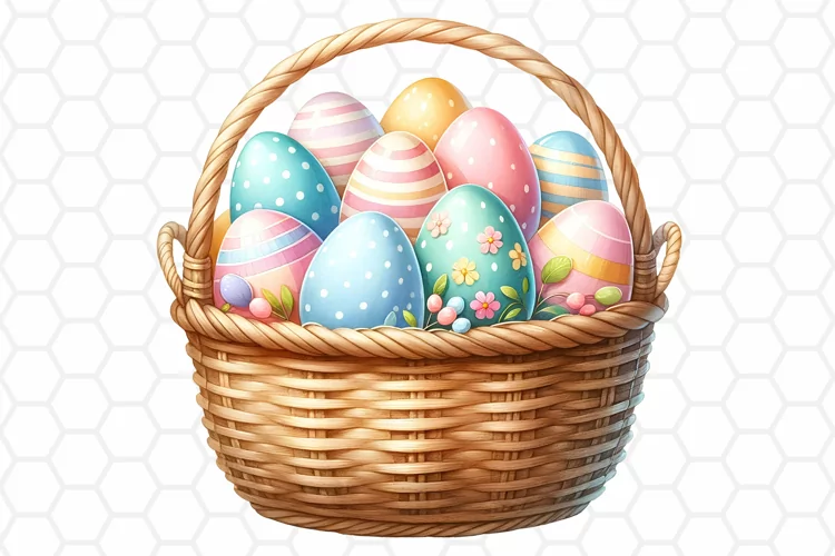 Easter Basket Watercolor Clipart, Sublimation PNG