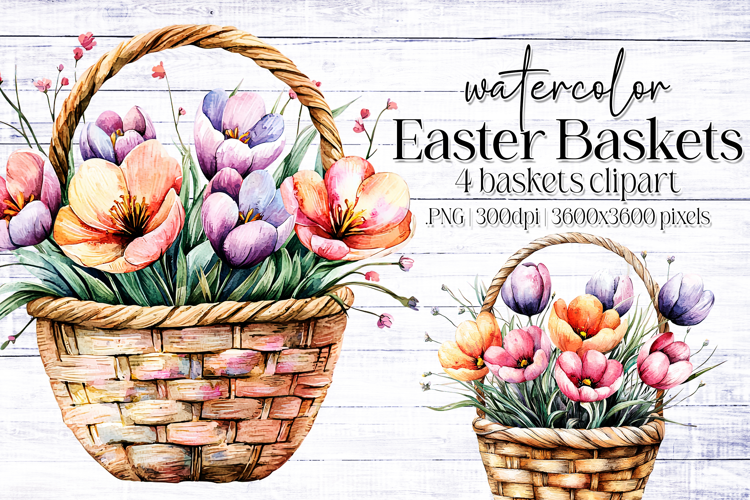Watercolor Easter Basket Graphics | Sublimation Easter PNG
