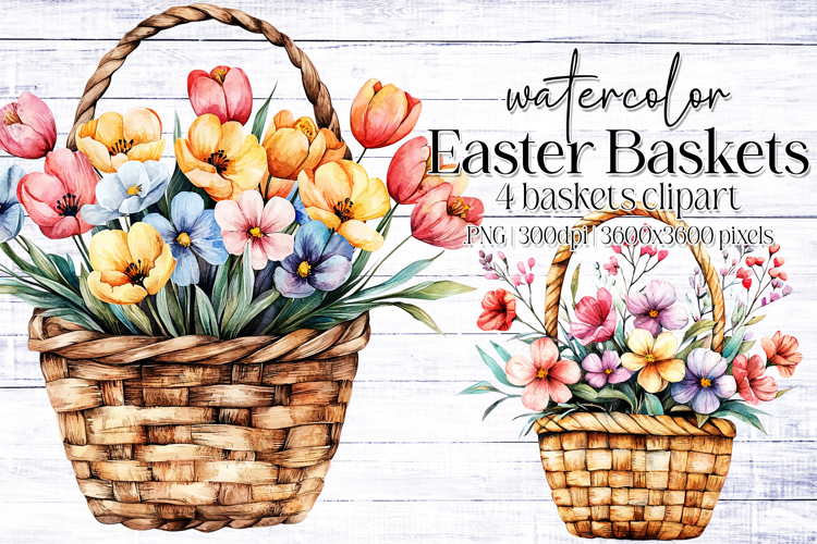 Watercolor Easter Basket Graphics | Sublimation Easter PNG