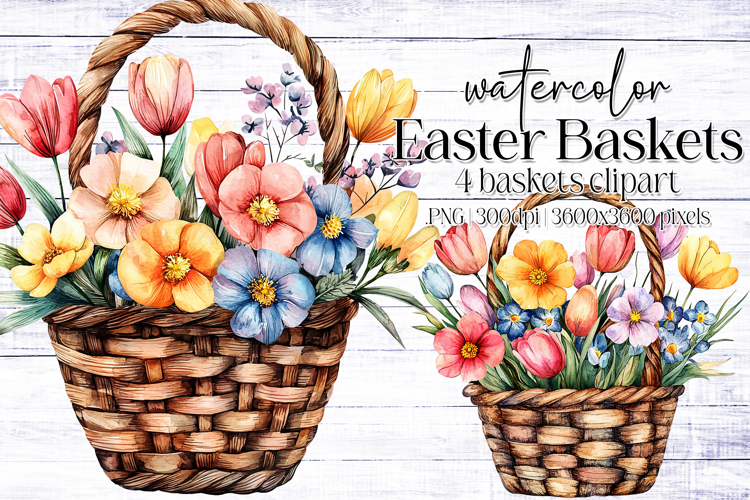 Watercolor Easter Basket Graphics | Sublimation Easter PNG