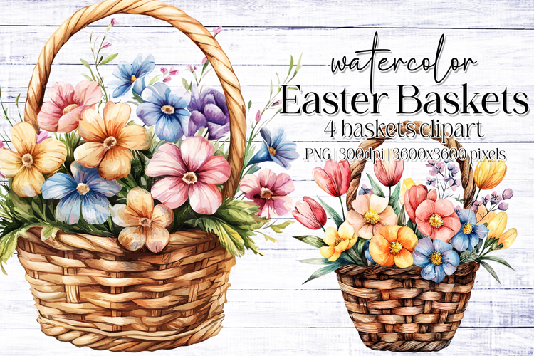 Watercolor Easter Basket Graphics | Sublimation Easter PNG