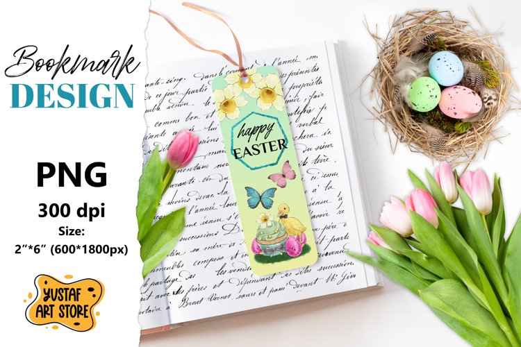 Happy Easter Bookmark printable. Easter duck bookmark example image 1