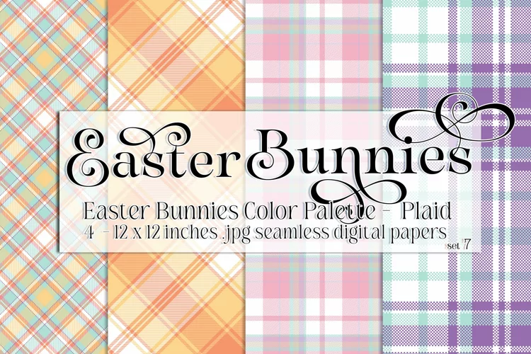 Easter Background, Easter Bunnies CP Plaid 12x12 Papers s7