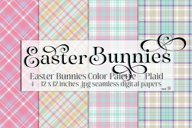 Easter Background, Easter Bunnies CP Plaid 12x12 Papers s9