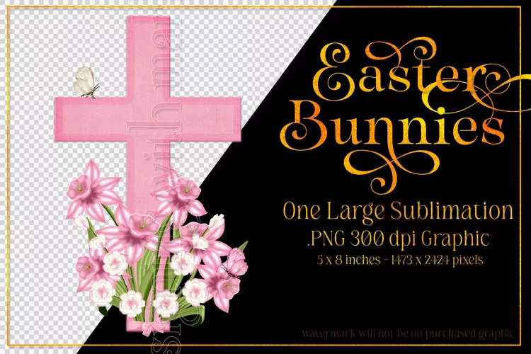 Easter Clipart, Pink Easter Cross with Flowers PNG, d1