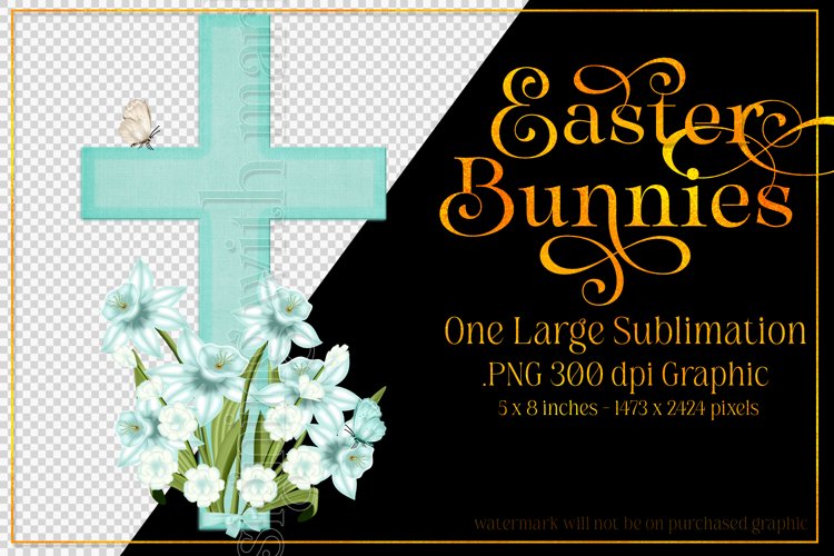 Easter Clipart, Mint Easter Cross with Flowers PNG, d1 example image 1