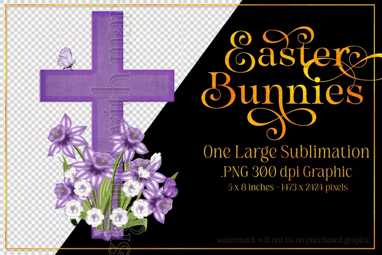 Easter Clipart, Purple Easter Cross with Flowers PNG, d1