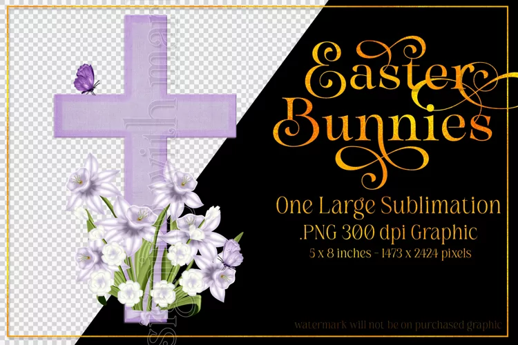 Easter Clipart, Purple Easter Cross with Flowers PNG, d2