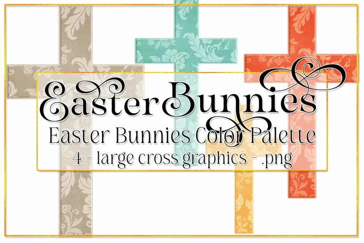 Easter Graphics, Easter Bunnies CP, Floral Cross Graphic, s1