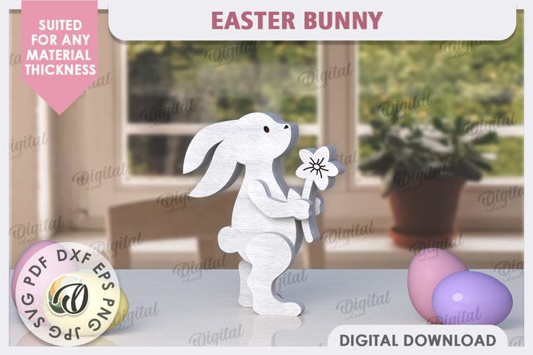 Wooden Easter Bunny Laser Cut. 3D Easter Decor SVG