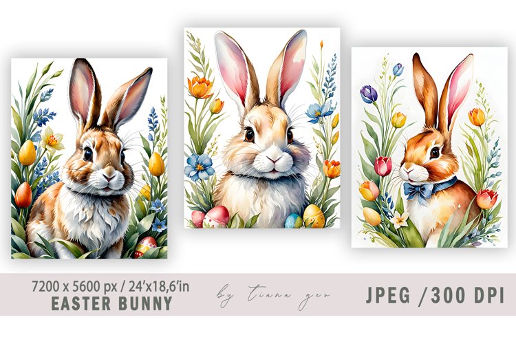 Cute watercolor Easter bunny illustration for prints- 3 Jpeg example image 1