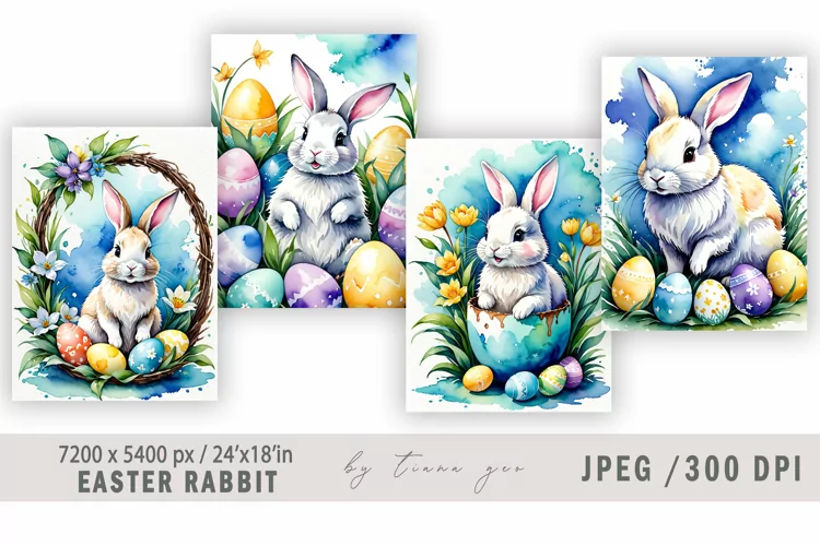 Easter bunny illustration for greeting cards- 4 Jpeg files