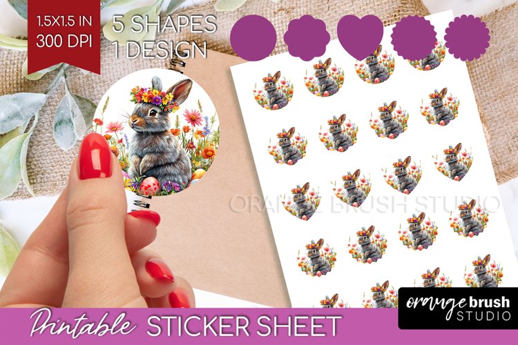 Easter Bunny Round Sticker - Easter Printable Sticker Sheet