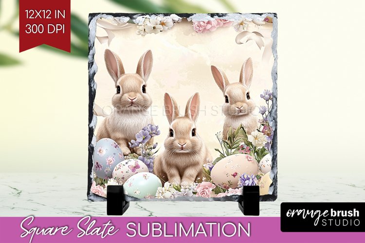 Easter Bunny Slate PNG - Easter Square Slate Sublimation