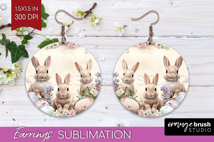 Easter Bunny Round Earrings - Easter PNG Sublimation