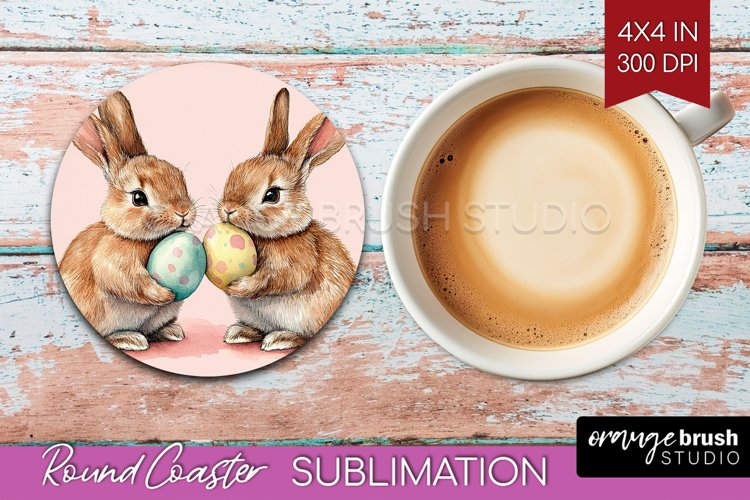 Easter Bunny Round Coaster - Easter Coaster PNG Sublimation
