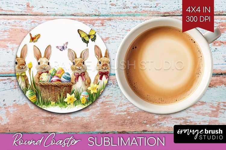 Easter Bunny Round Coaster - Easter Coaster PNG Sublimation