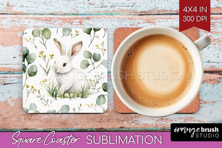 Easter Bunny Square Coaster - Easter Coaster PNG Sublimation