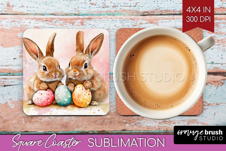 Easter Bunny Square Coaster - Easter Coaster PNG Sublimation