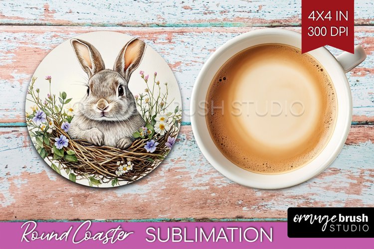 Easter Bunny Round Coaster - Easter Coaster PNG Sublimation