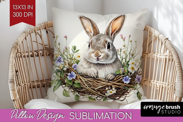 Easter Bunny Pillow Sublimation - Easter Pillow Cover PNG