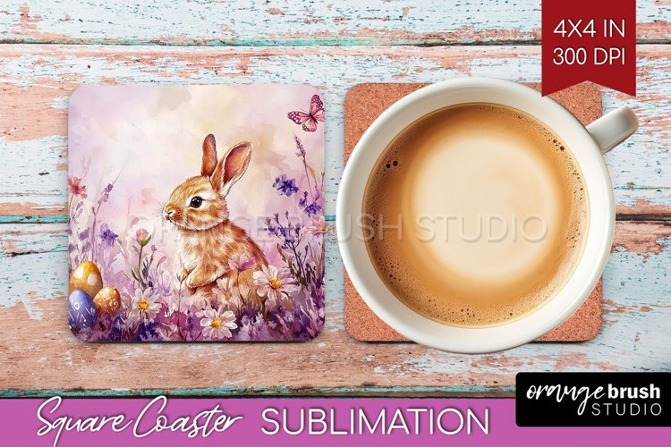 Easter Bunny Square Coaster - Easter Coaster PNG Sublimation