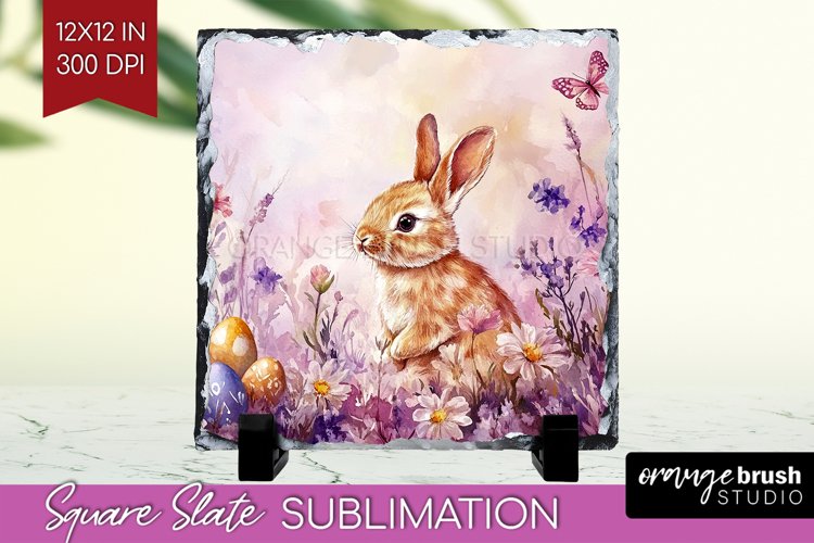 Easter Bunny Slate PNG - Easter Square Slate Sublimation