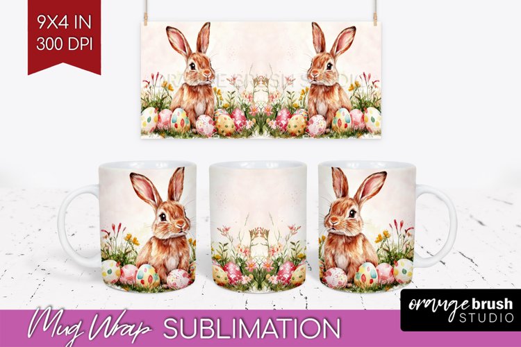 Easter Bunny Mug Wrap - Easter Mug PNG Sublimation