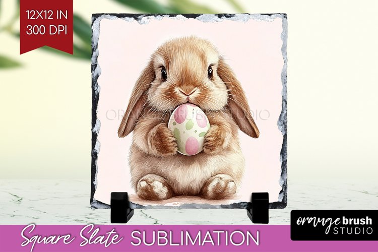 Easter Bunny Slate PNG - Easter Square Slate Sublimation