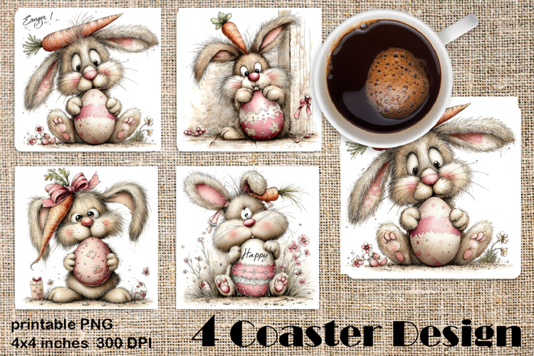 Happy Easter Square Coaster Sublimation. Funny bunny
