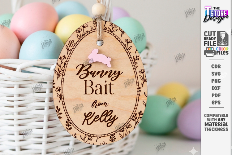 Easter Bunny Bait Tag Laser Cut | 3D Easter Basket Tags SVG