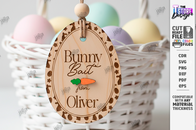 Easter Bunny Bait Tag Laser Cut | 3D Easter Basket Tags SVG