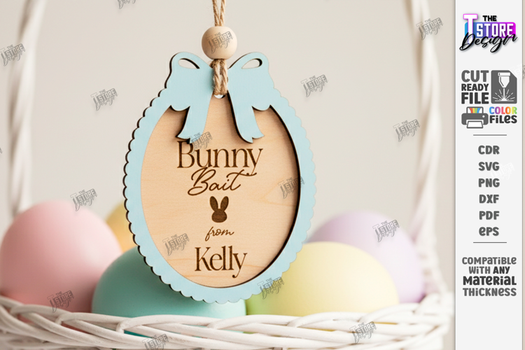 Easter Bunny Bait Tag Laser Cut | 3D Easter Basket Tags SVG