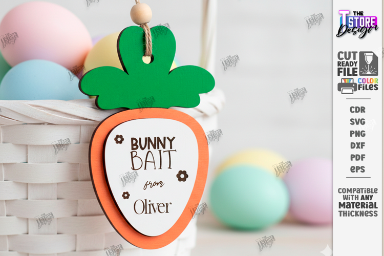Easter Bunny Bait Tag Laser Cut | 3D Easter Basket Tags SVG