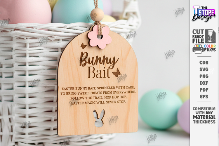 Easter Bunny Bait Tag Laser Cut | 3D Easter Basket Tags SVG
