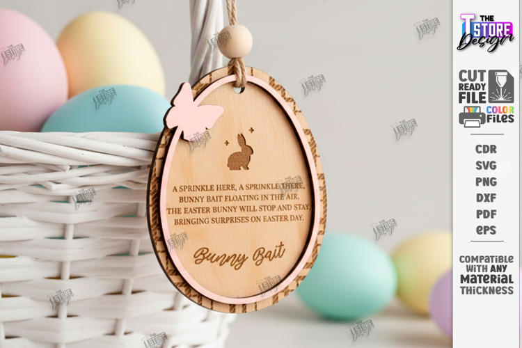 Easter Bunny Bait Tag Laser Cut | 3D Easter Basket Tags SVG