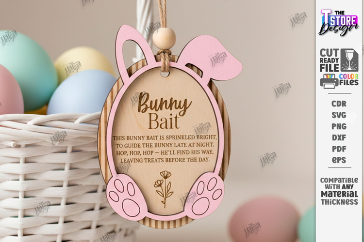 Easter Bunny Bait Tag Laser Cut | 3D Easter Basket Tags SVG