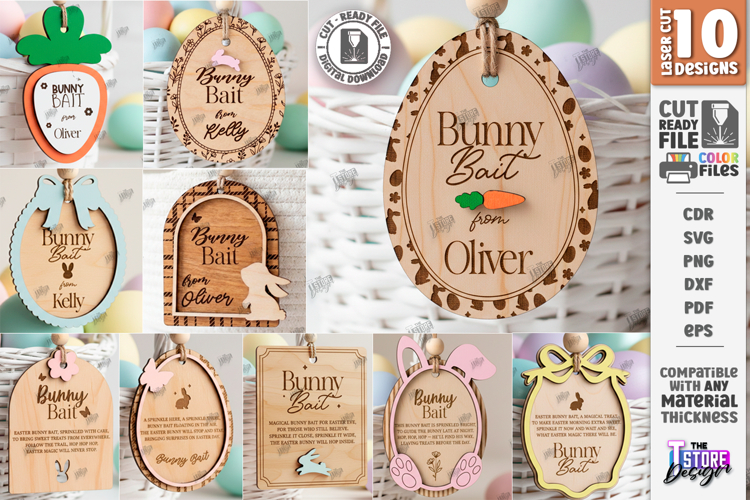 Easter Bunny Bait Tags Laser Cut Bundle | Easter Basket Tags