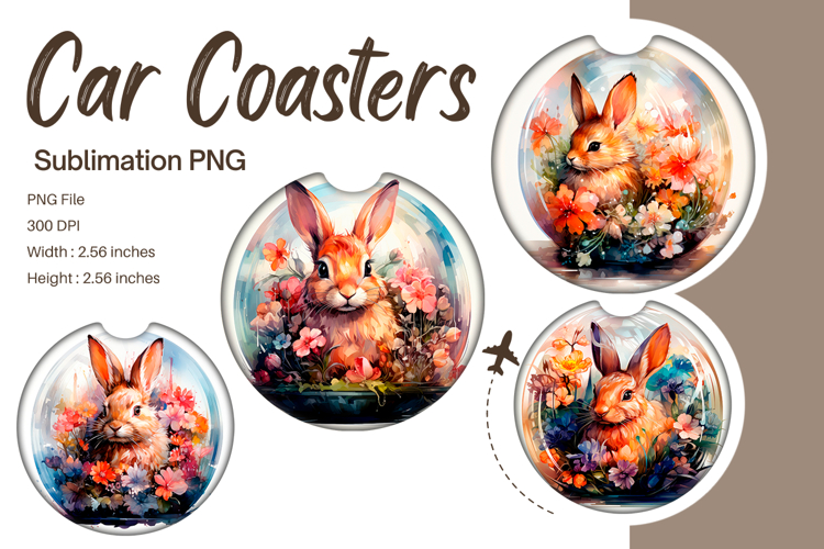 Easter Bunny Car Coasters Sublimation Rabbit Car Accessories