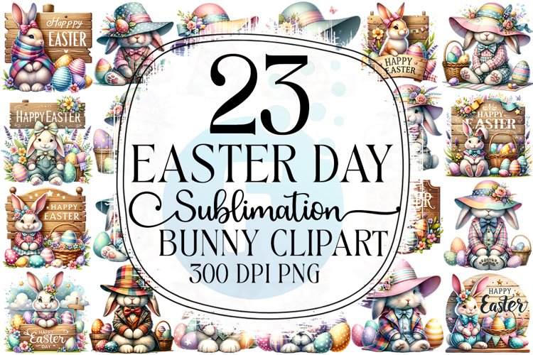 Easter Bunny Sublimation Clipart Bundle