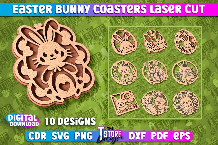Easter Bunny Coasters Laser Cut | Happy Easter Kitchen Decor example image 1